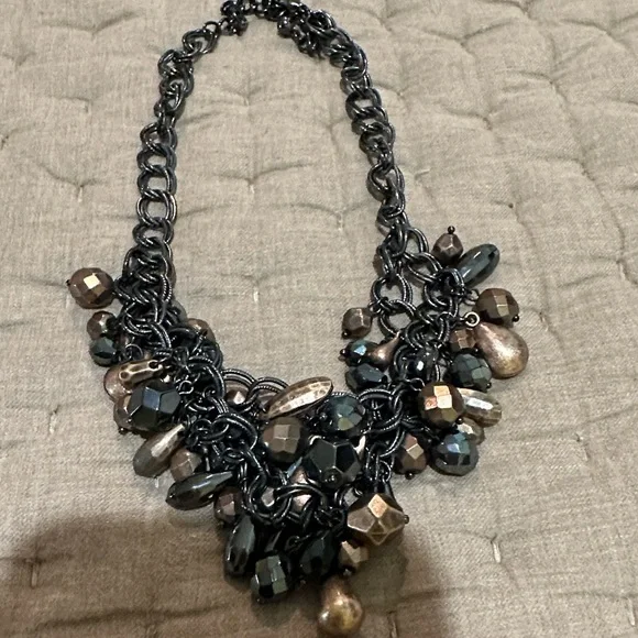 Premier Design Retired EXPRESSO Gun Metal NECKLACE Two Tier and Brown Beaded - Picture 4 of 5